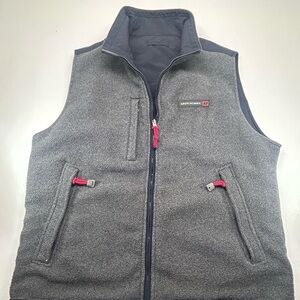 Abercrombie & Fitch Charcoal Fleece and navy reversible Vest with Red Zippers